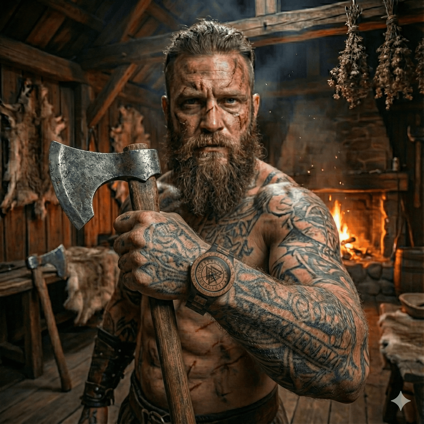 Viking Odin Rune Quartz Wristwatch for Men with Wooden Strap – Viking jewelry | Norse runes & Nordic jewelry