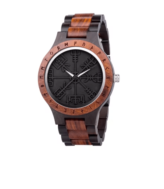 Viking Odin Rune Quartz Wristwatch for Men with Wooden Strap – Viking jewerly | Norse runes & Nordic jewelry