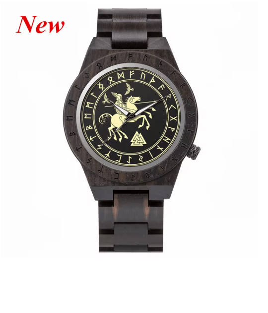 Viking Odin Rune Quartz Wristwatch for Men with Wooden Strap – Viking jewerly | Norse runes & Nordic jewelry