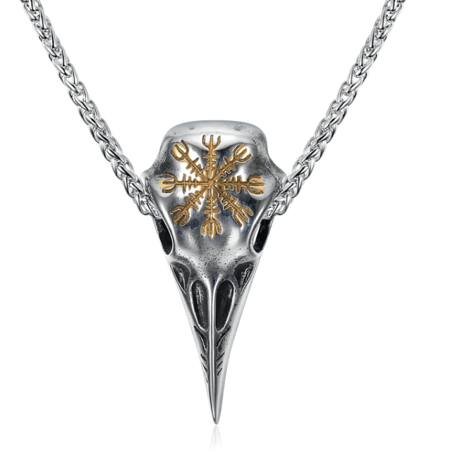 Viking Raven Skull Pendant - Norse Eagle Beak Amulet with Runes – Viking Necklaces & Pendants | Norse runes & Nordic jewelry