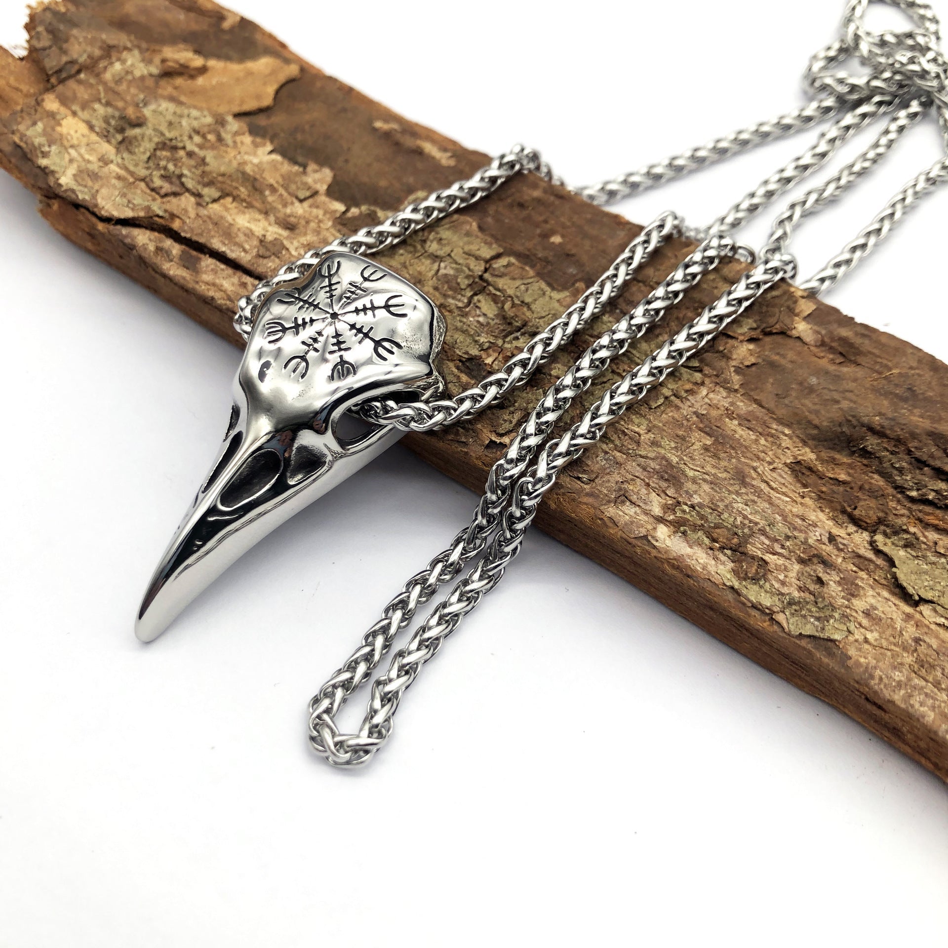 Viking Raven Skull Pendant - Norse Eagle Beak Amulet with Runes – Viking Necklaces & Pendants | Norse runes & Nordic jewelry