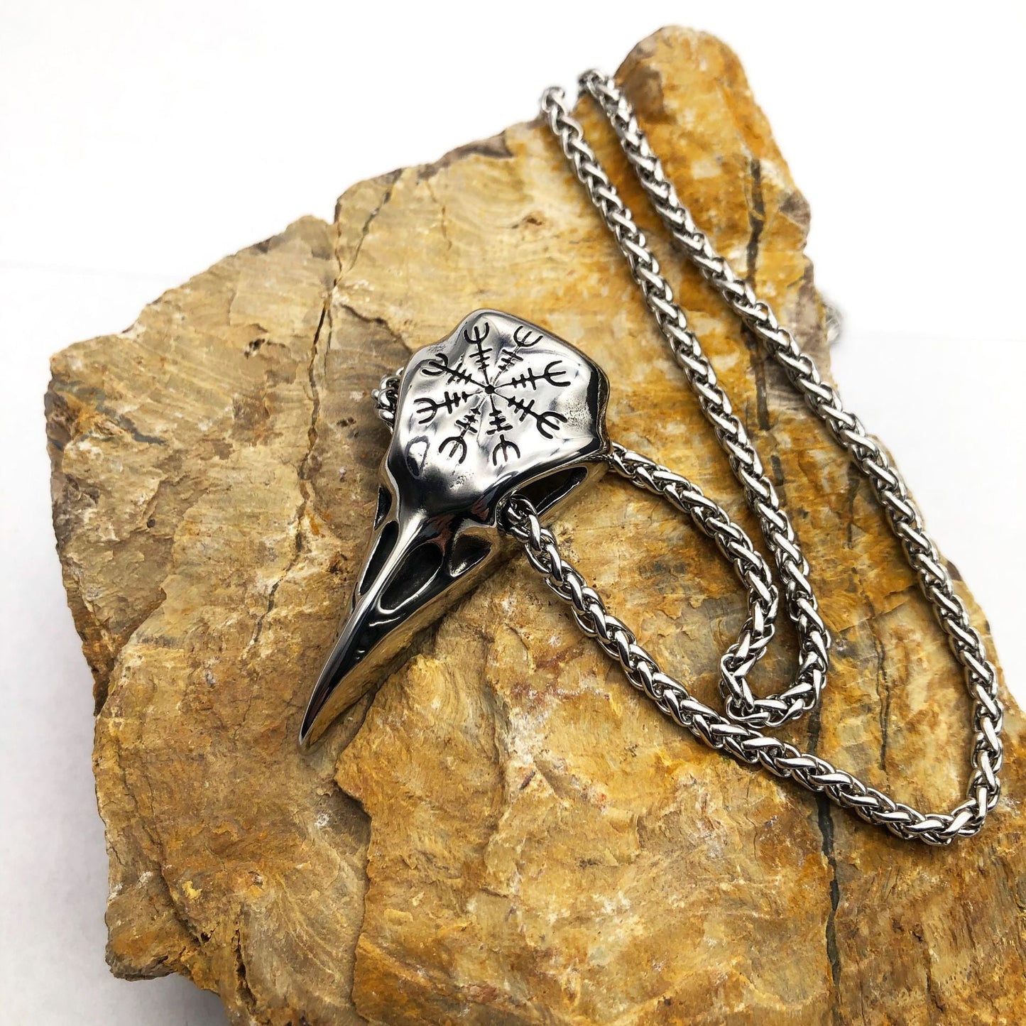 Viking Raven Skull Pendant - Norse Eagle Beak Amulet with Runes – Viking Necklaces & Pendants | Norse runes & Nordic jewelry