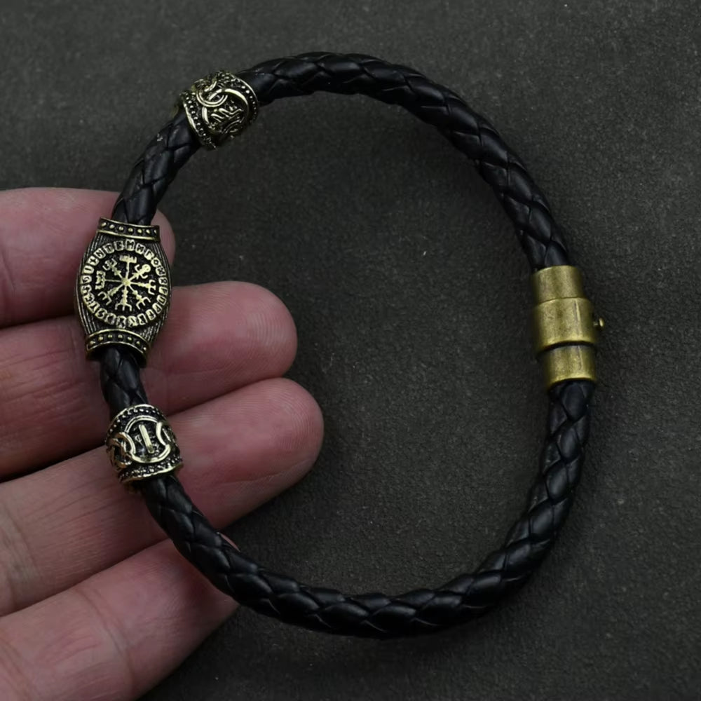 Viking Rune Beads Bracelet - Leather with Magnetic Clasp – Viking Bracelets | Norse runes & Nordic jewelry