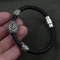 Viking Rune Beads Bracelet - Leather with Magnetic Clasp