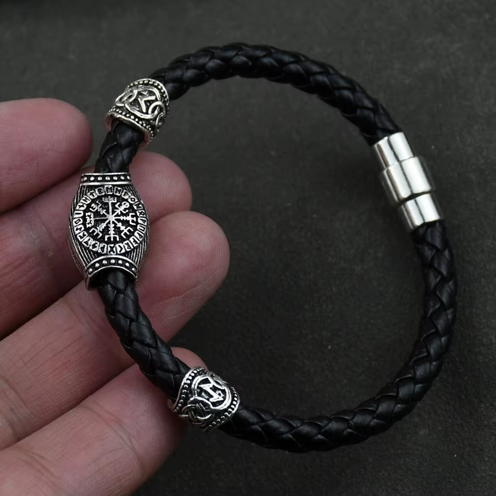 Viking Rune Beads Bracelet - Leather with Magnetic Clasp – Viking Bracelets | Norse runes & Nordic jewelry