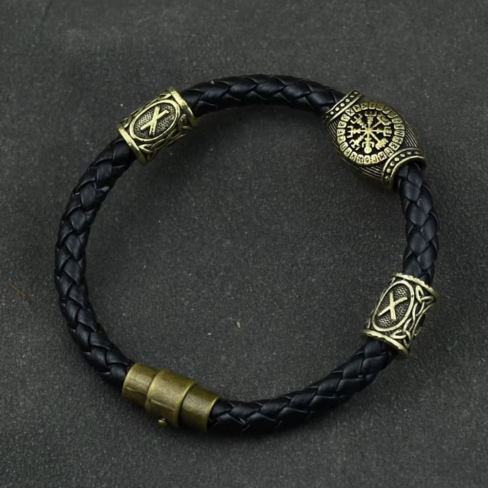 Viking Rune Beads Bracelet - Leather with Magnetic Clasp – Viking Bracelets | Norse runes & Nordic jewelry