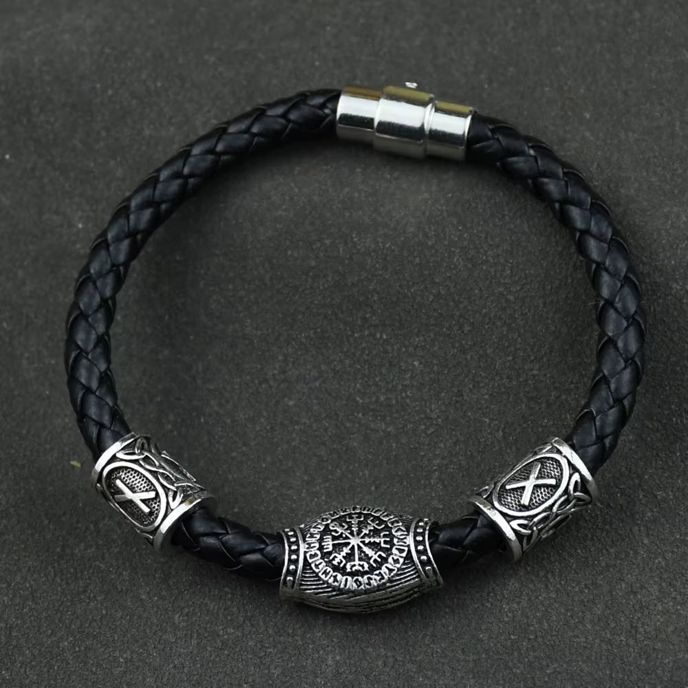 Viking Rune Beads Bracelet - Leather with Magnetic Clasp – Viking Bracelets | Norse runes & Nordic jewelry