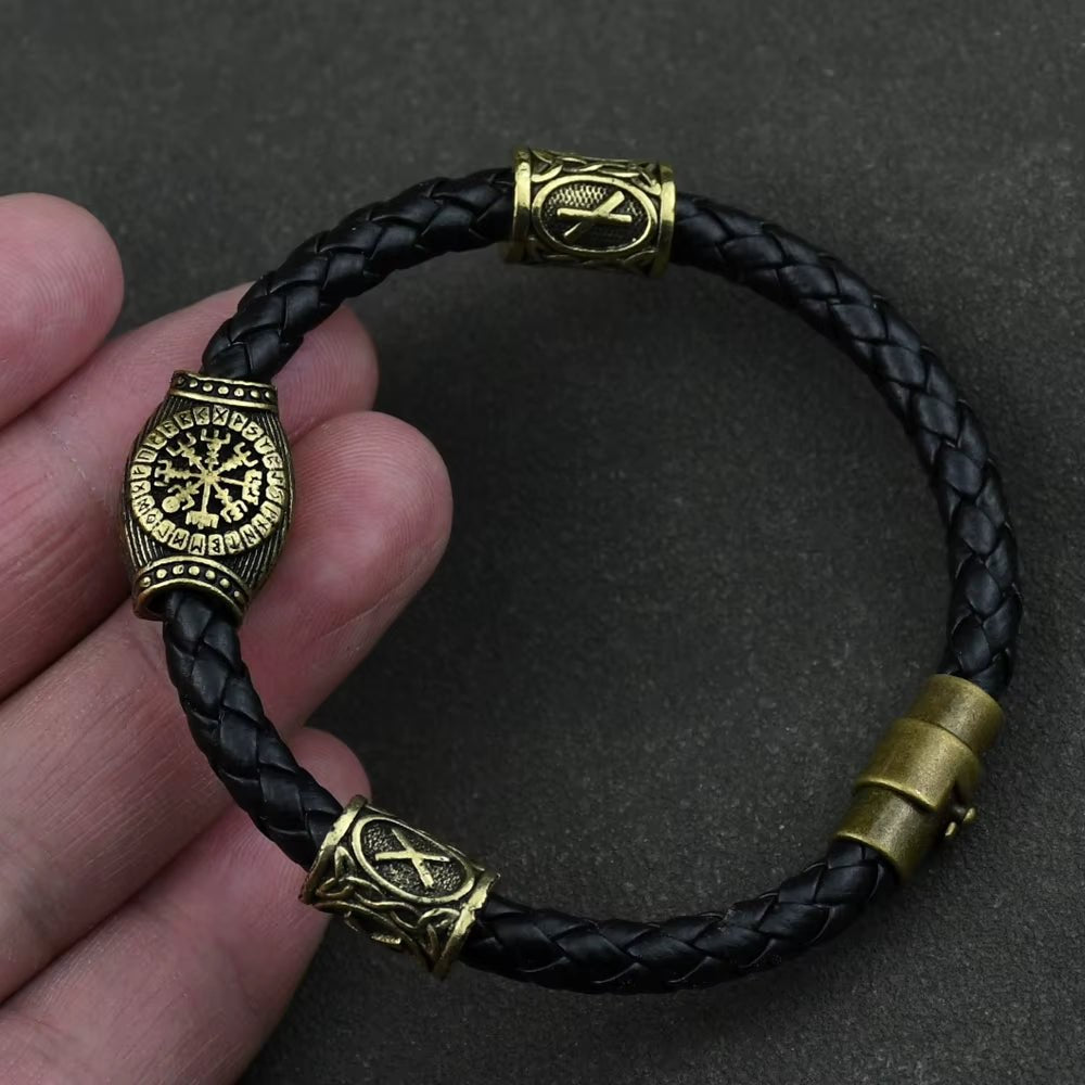 Viking Rune Beads Bracelet - Leather with Magnetic Clasp – Viking Bracelets | Norse runes & Nordic jewelry