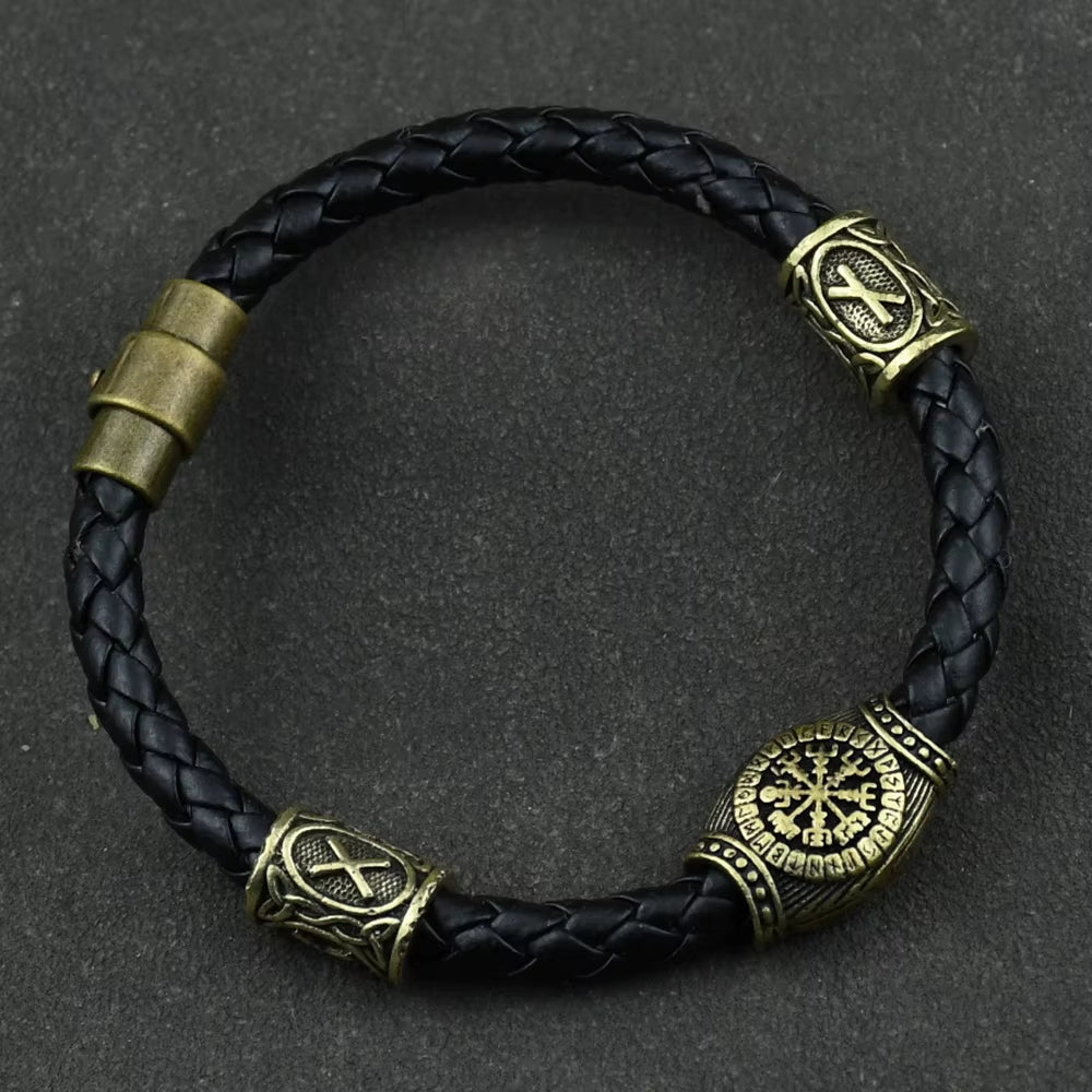 Viking Rune Beads Bracelet - Leather with Magnetic Clasp – Viking Bracelets | Norse runes & Nordic jewelry
