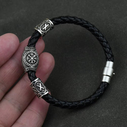 Viking Rune Beads Bracelet - Leather with Magnetic Clasp – Viking Bracelets | Norse runes & Nordic jewelry