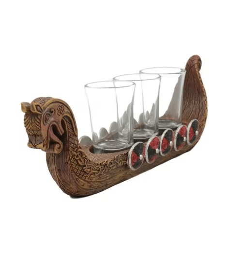 Viking Ship Glass Sculpture – Norse Dragonboat Decor 🛡️ – Viking Accessories | Norse runes & Nordic jewelry