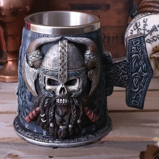 Viking Skull Beer Mug | 600ml Pirate Tankard Stein – Viking Beer Mug | Norse runes & Nordic jewelry