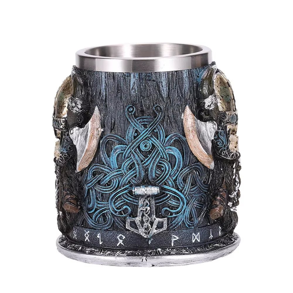 Viking Skull Beer Mug | 600ml Pirate Tankard Stein – Viking Beer Mug | Norse runes & Nordic jewelry