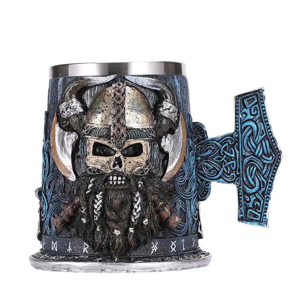 Viking Skull Beer Mug | 600ml Pirate Tankard Stein – Viking Beer Mug | Norse runes & Nordic jewelry