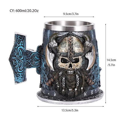 Viking Skull Beer Mug | 600ml Pirate Tankard Stein – Viking Beer Mug | Norse runes & Nordic jewelry