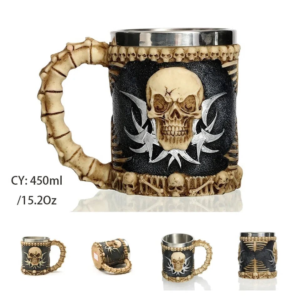 Viking Skull Beer Mug | 600ml Pirate Tankard Stein – Viking Beer Mug | Norse runes & Nordic jewelry