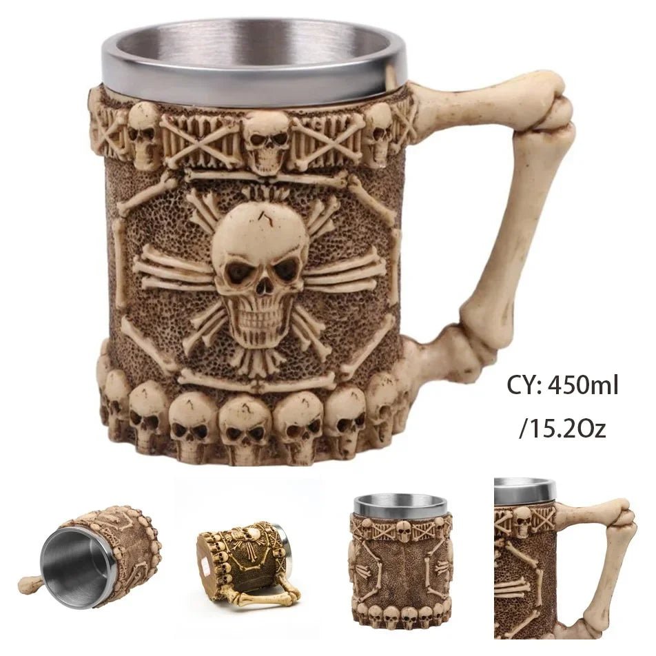 Viking Skull Beer Mug | 600ml Pirate Tankard Stein – Viking Beer Mug | Norse runes & Nordic jewelry