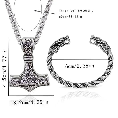 Viking Wolf & Hammer Set – Norse Necklace & Bracelet – Viking | Norse runes & Nordic jewelry