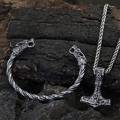 Viking Wolf & Hammer Set – Norse Necklace & Bracelet – Viking | Norse runes & Nordic jewelry